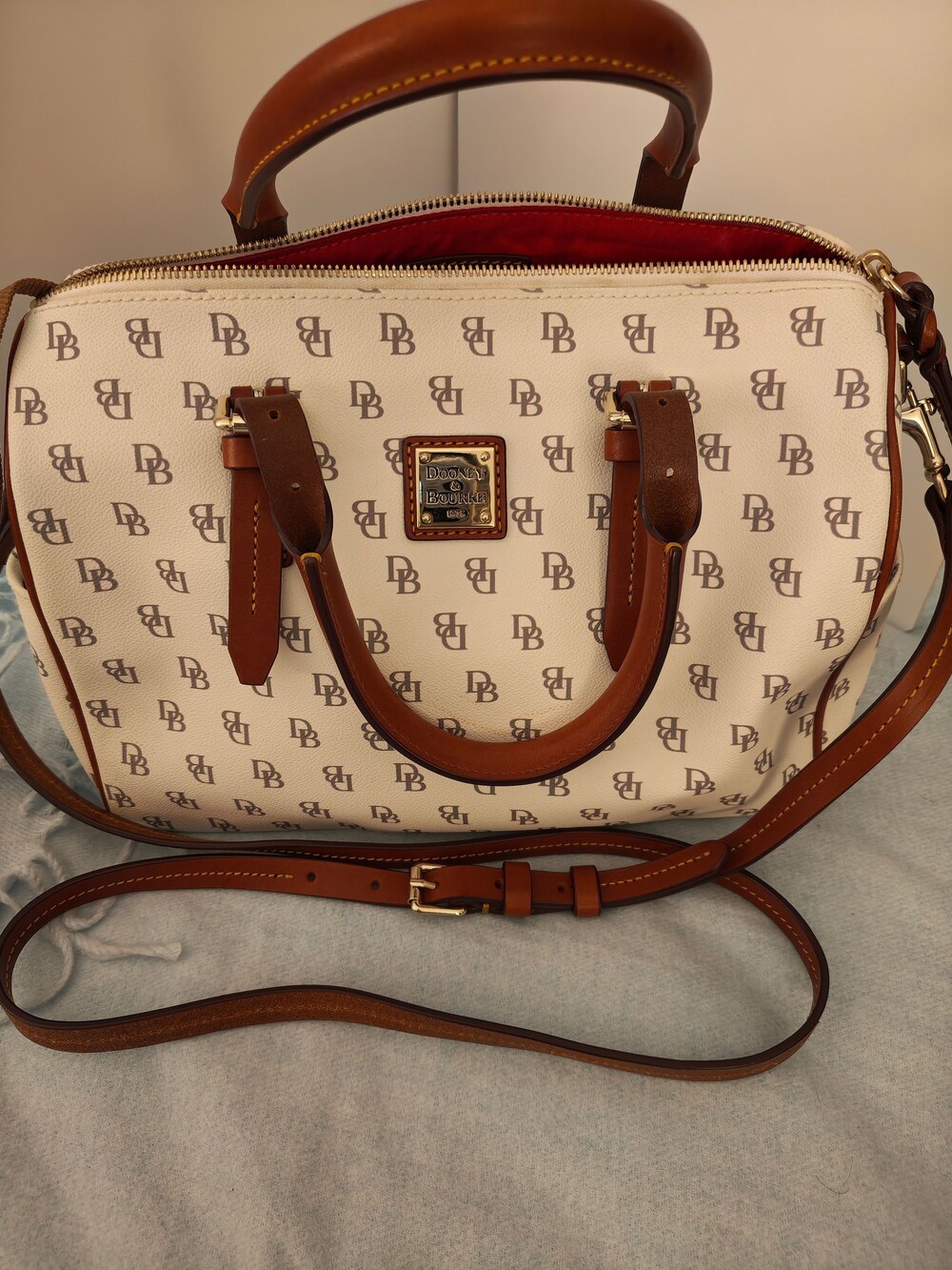 Dooney & Bourke Handbag White Brown Leather Adjustable Strap